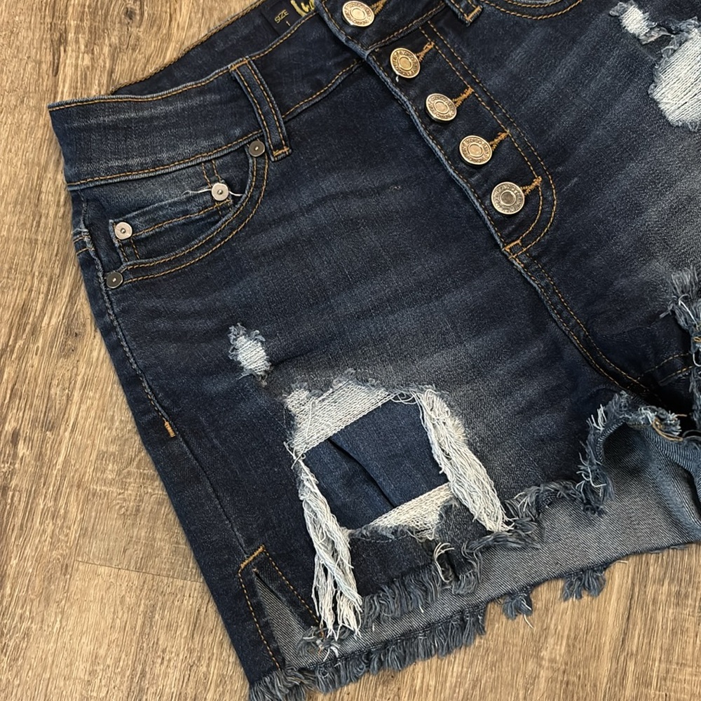 Super high waisted, indigo rain five button denim short ripped size 1 or 24 - Picture 3 of 8